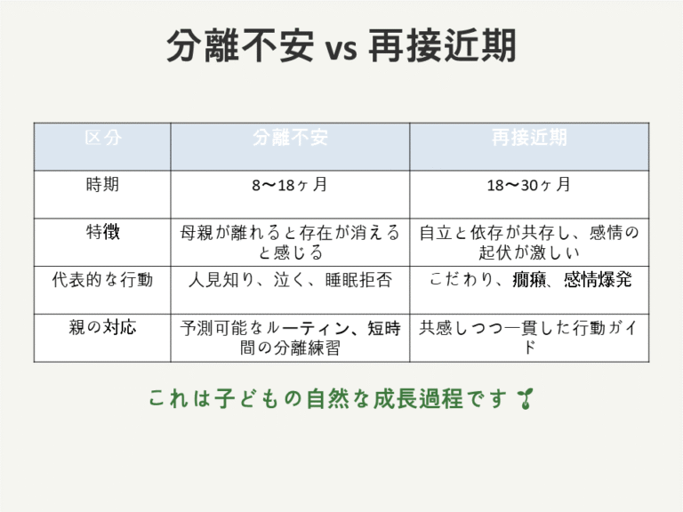 分離不安と再接近期の違いを比較した表